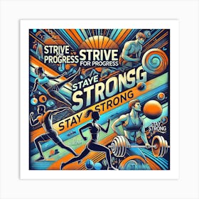 Fitness Motivation Printed Art An Energizing Illustration Of Dynamic Figures In Motion With Motivational Quotes, Perfect For Inspiring Strength And Wellness In Any Space Printed Art Art Print