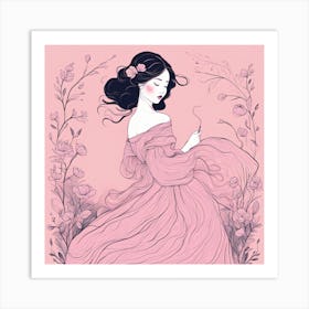 Girl In A Pink Dress Art Print