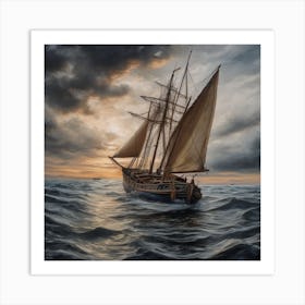 Sailing Ship At Dusk Art Print