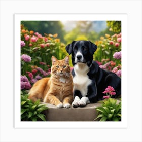 Photography Of Dog and Cat Friendship Art Print