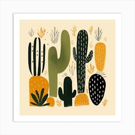 Rizwanakhan Simple Abstract Cactus Non Uniform Shapes Petrol 85 Art Print