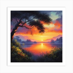 Sunrise Over Lake Art Print