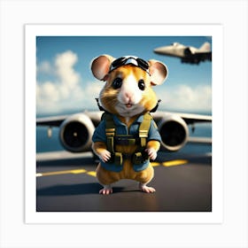 A Cute Fluffy Hamster Pilot Walking On A Military (1) Art Print