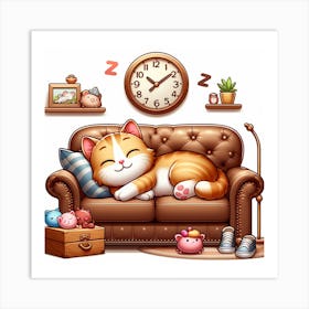 Cat Sleeping On The Couch Art Print