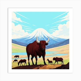 Bulls In The Field Art Print