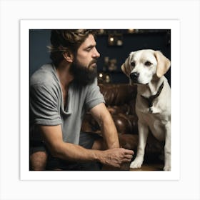 Portrait Of A Man With A Dog 1 Art Print