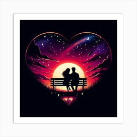 Couple Sitting On Bench Art Print