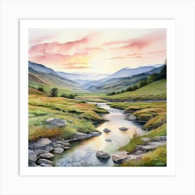 Landscape Indian Valley Rolling Hills Vibrant Sunrise Crystal Clear Stream Art Print