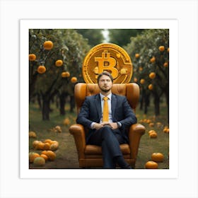 Bitcoin Man In Orange Orchard Art Print