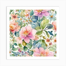 Watercolor Floral Pattern Art Print