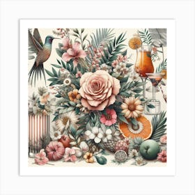 Hummingbirds And Flowers Art Print