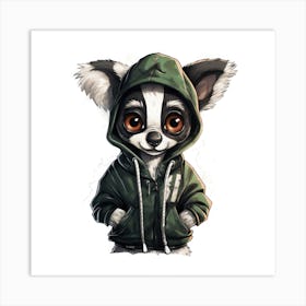 Watercolour Cartoon Lemur In A Hoodie 3 Art Print