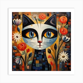 Cat With Flowers 1 Art Print