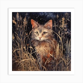 Midnight Meadow. Beautiful Cat Art Print Art Print