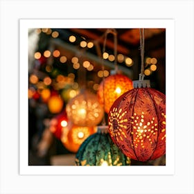 Christmas Lights At A Market Art Print