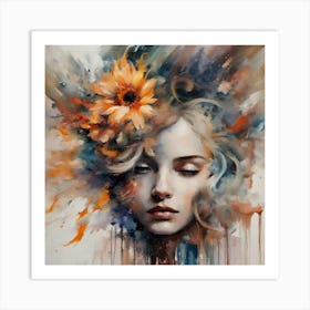 Girl With Sunflowers Art Print