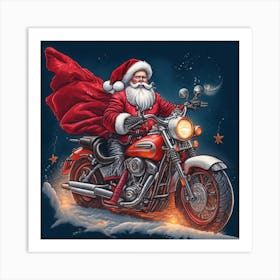 Santa Claus Riding Motorcycle Art Print