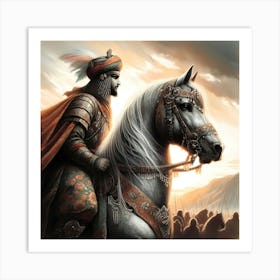 Osmanian Empire Rider On Decorated Horse Color Ink Drawing 1 Art Print