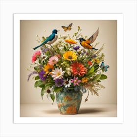 Birds In A Vase Art Print