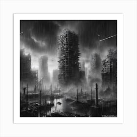 City In The Rain Art Print