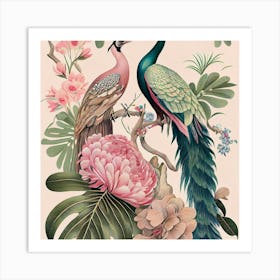 Two Peacocks 3 Art Print