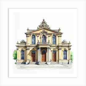 Watercolor Of A French Opera House Exterior With Grandeur And Elegance 1 Art Print