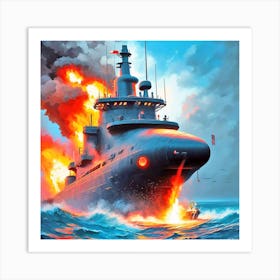 Battleship In The Ocean 4 Art Print