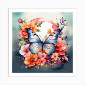 Butterfly And Flowers 3 Art Print