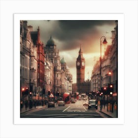 London Street At Sunset Art Print