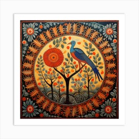 Peacock Madhubani Painting Indian Traditional Style 1 Art Print