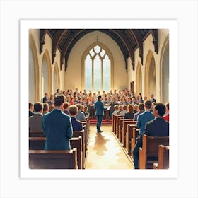 Watercolor Scene Of A Local English Choir Performance In A Picturesque Church 1 Art Print