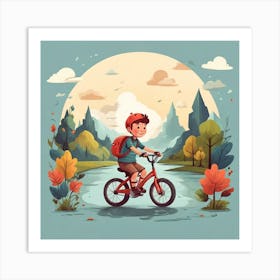 Boy Riding A Bike In Autumn Art Print