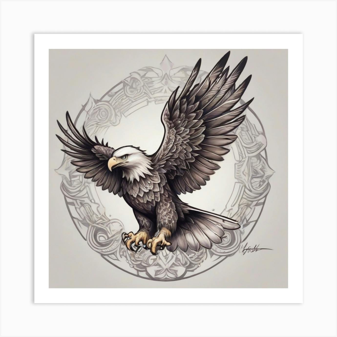 drawing detailed eagle in tattoo style in black and white for t-shirt  design