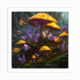 Mushrooms In The Forest Art Print