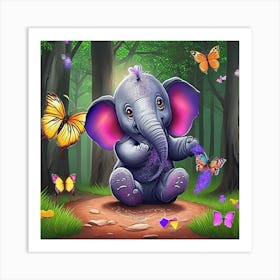 Little Elephant In The Forest Art Print