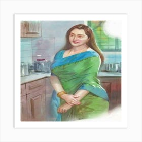 Indian Woman In Kitchen Art Print