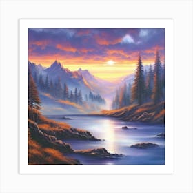 Sunset By The Lake Art Print