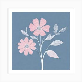 A White And Pink Flower In Minimalist Style Square Composition 459 Art Print