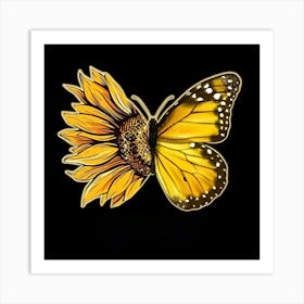 Butterfly And Sunflower 1 Art Print