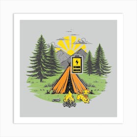 Recharging Offline Camping Dog Square Art Print