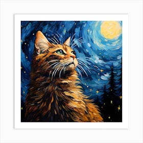 Van Gogh Inspired Cat Art Print 1 Art Print