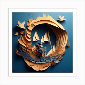 Paper art navy 06 Art Print