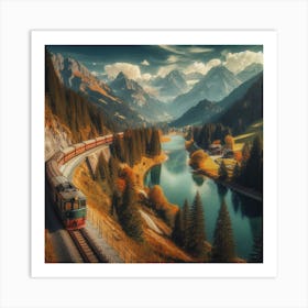 Train In The Mountains Panoramic Wall Art Print Art Print