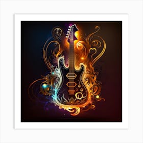 Electric Guitar With Flames Art Print