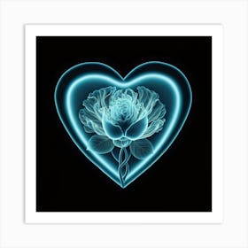 Neon Rose In A Heart Art Print