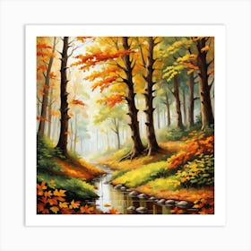 Forest In Autumn In Minimalist Style Square Composition 99 Art Print