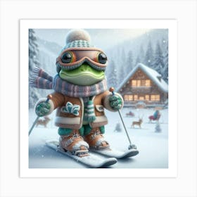 Frog On Skis 4 Art Print