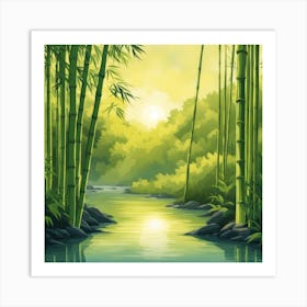 A Stream In A Bamboo Forest At Sun Rise Square Composition 14 Art Print