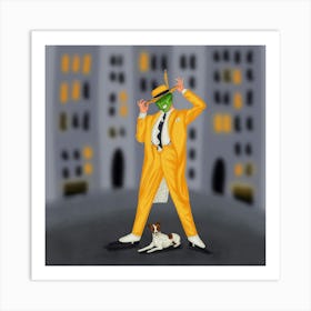 Mask movie Man and dog funny illustration Art Print