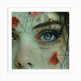 Eyes Of A Woman With Flowers Art Print